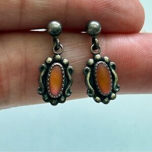 Vintage Southwestern Orange Mother of Pearl Sterling Silver Earrings